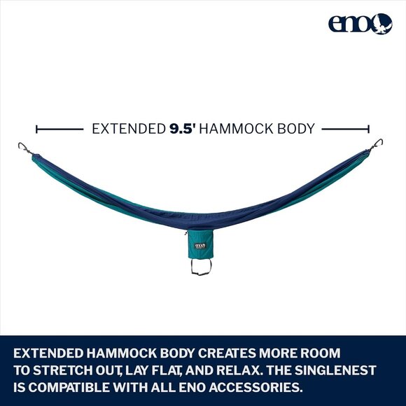 ENO SingleNest Hammock - Lightweight, 1 Person Portable Hammock - Seafoam/Navy - Picture 3 of 12